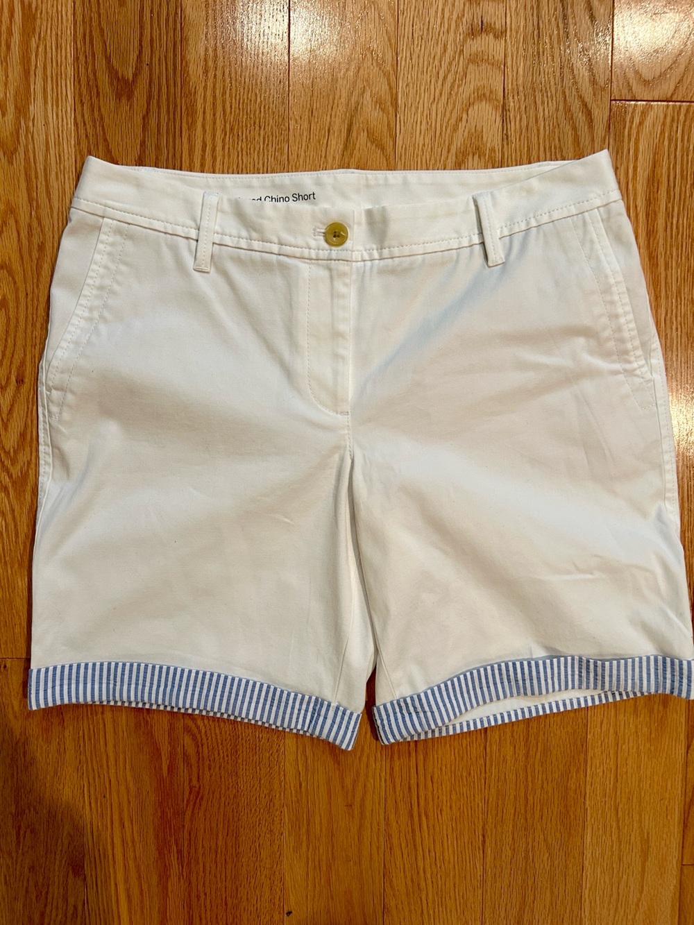 Talbots White Relaxed Chino Short with Blue Stripe Cuff